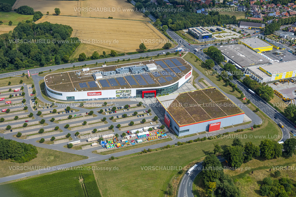 Hamm250701940Rhynern | Luftbild, Möbel Höffner Einrichtungshaus und Parkplatz und Parkplatz, Straßenkreuzung Werler Straße (B63) Ecke Unnaer Straße, Stadtbezirk Rhynern, Hamm, Ruhrgebiet, Nordrhein-Westfalen, Deutschland