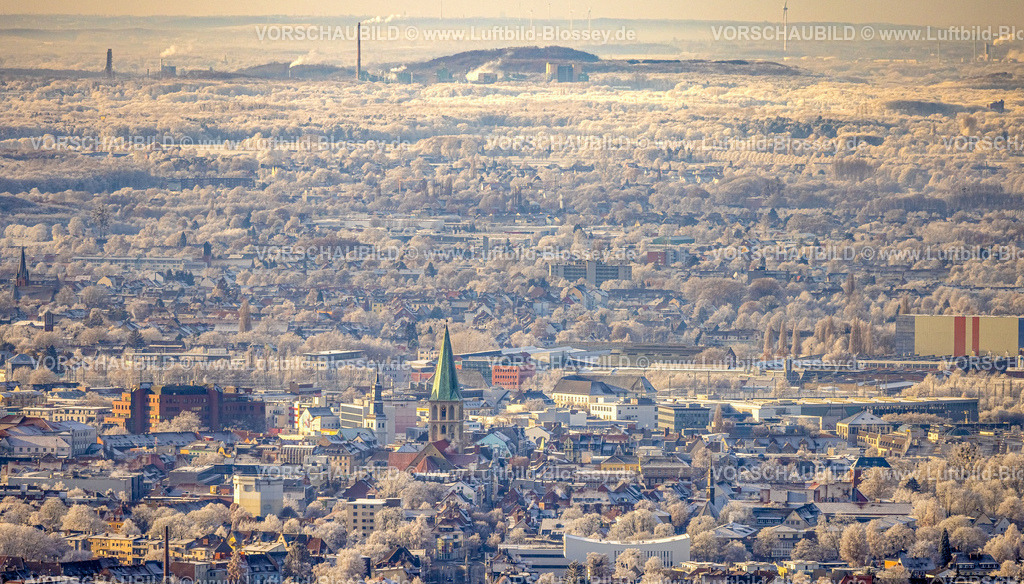 Hamm221202464 | Luftbild, Winterliche Innenstadt mit evang. Pauluskirche in der City, Uentrop, Hamm, Ruhrgebiet, Nordrhein-Westfalen, Deutschland