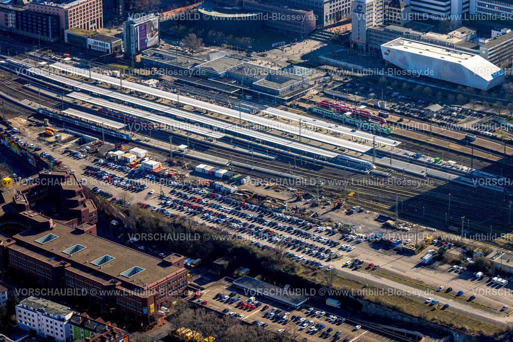 Dortmund230200273 | Luftbild, Dortmund Hbf mit Baustelle am Bahnsteig, City, Dortmund, Ruhrgebiet, Nordrhein-Westfalen, Deutschland