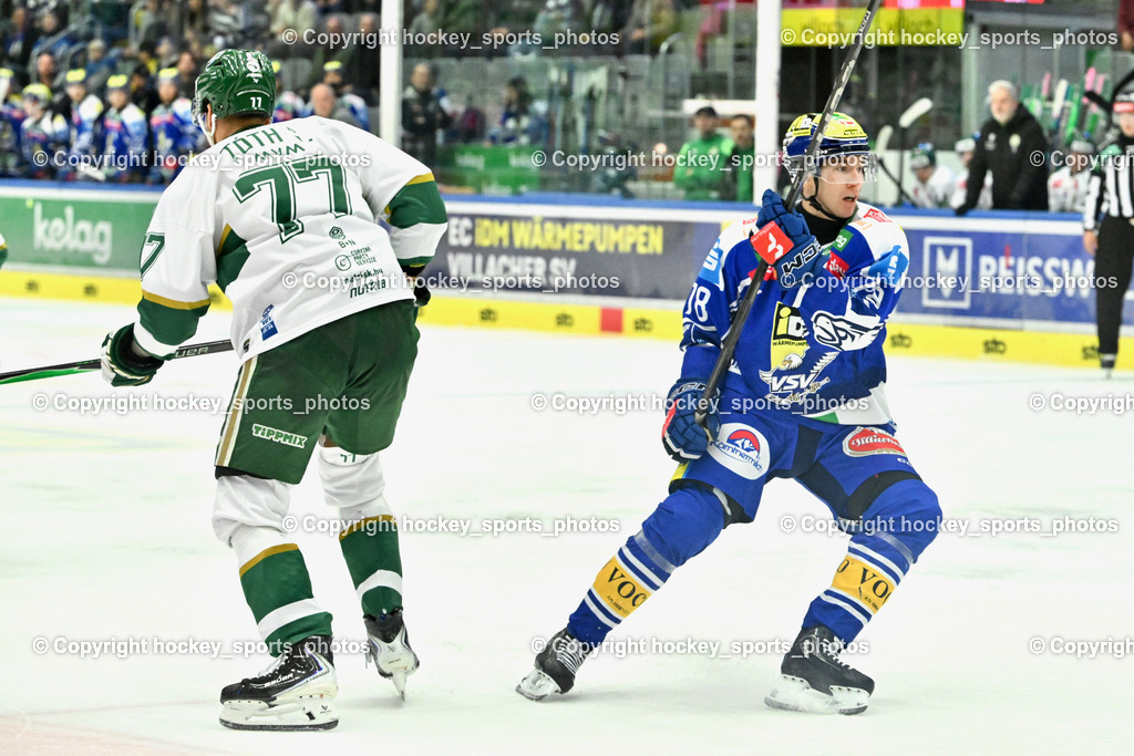 EC IDM WÄRMEPUMPEN VSV vs. FTC-TELEKOM JÉGKORONG | #77 Gergely Tóth FTC-Telekom, #78 Felix Maxa EC VSV, EC IDM WÄRMEPUMPEN VSV vs. FTC-TELEKOM JÉGKORONG, EC IDM WÄRMEPUMPEN VSV vs. FTC-TELEKOM JÉGKORONG am 19.10.2025 in Villach (Stadthalle Villach), Austria, (Photo by Bernd Stefan)