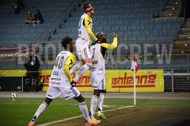 UEFA Europa League 2025/26: SK Sturm Graz vs SK Brann | Graz, Austria, 29.JAN.26 - SOCCER - UEFA Europa League, SK Sturm Graz vs SK Brann Bergen. The image shows the rejoicing of Modou Keba Cisse (Lask), Kasper Jörgensen (Lask) and Samuel Adeniran (Lask).