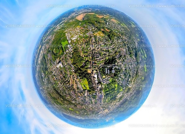 Hagen230990024 Ems | Luftbild, Ortsansicht Ortsteil Emst, Erdkugel, Fisheye Aufnahme, Fischaugen Aufnahme, 360 Grad Aufnahme, tiny world, Emst, Hagen, Ruhrgebiet, Nordrhein-Westfalen, Deutschland