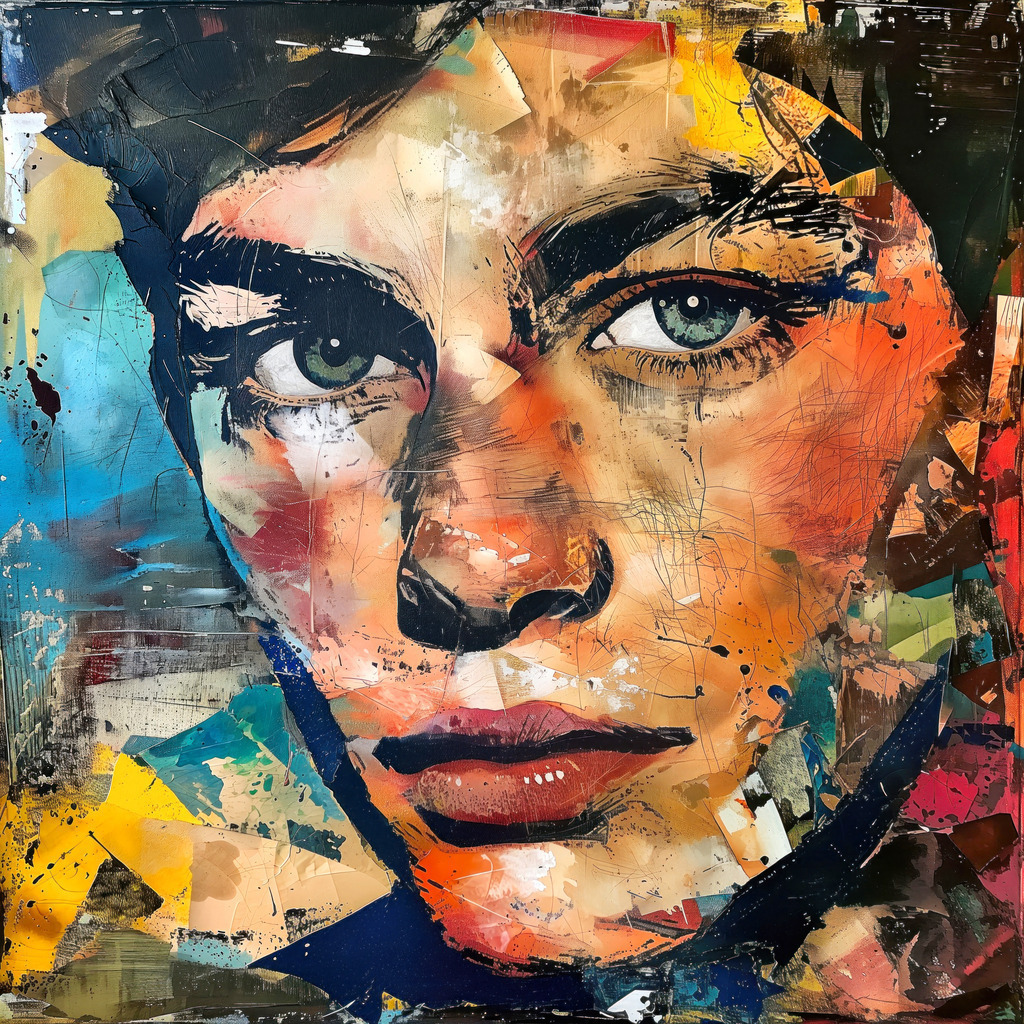 2401018 - Ewige Jugend | Porträt eines jungen Mannes im Stil eines Mixed-Media Gemäldes.