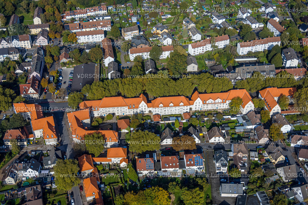 Luenen241012281 | Luftbild, Victoriakolonie Arbeitersiedlung Lindenstraße und Knappenweg, Wohnhäuser mit roten Dächern, Baudenkmal, Lünen, Ruhrgebiet, Nordrhein-Westfalen, Deutschland