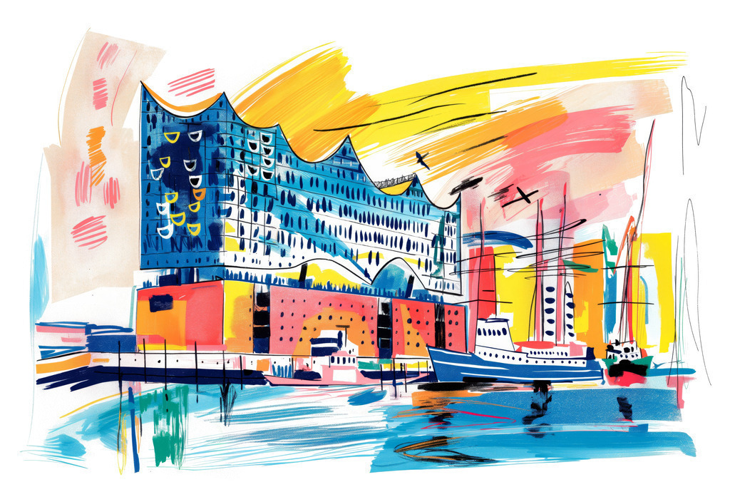 10240423 - Elphi à la Matisse | Digitale geschaffene Impression der Elbphilharmonie im Stil eines abstrakten fauvistischen Gemäldes.
