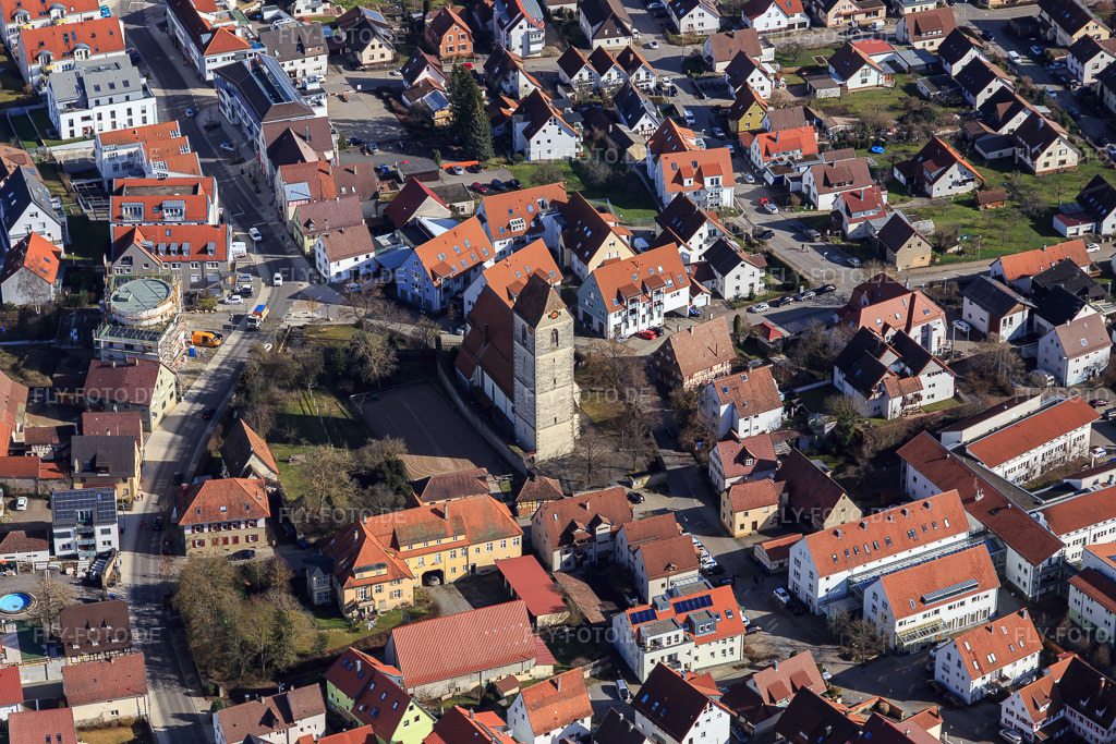 Luftbild: evang. Kirche St. Veit in Gärtringen im Bundesland Baden-Württemberg in Deutschland. Foto: IMG_125145.jpg vom 20.02.2021 durch Werner Riehm/FLY-FOTO.de