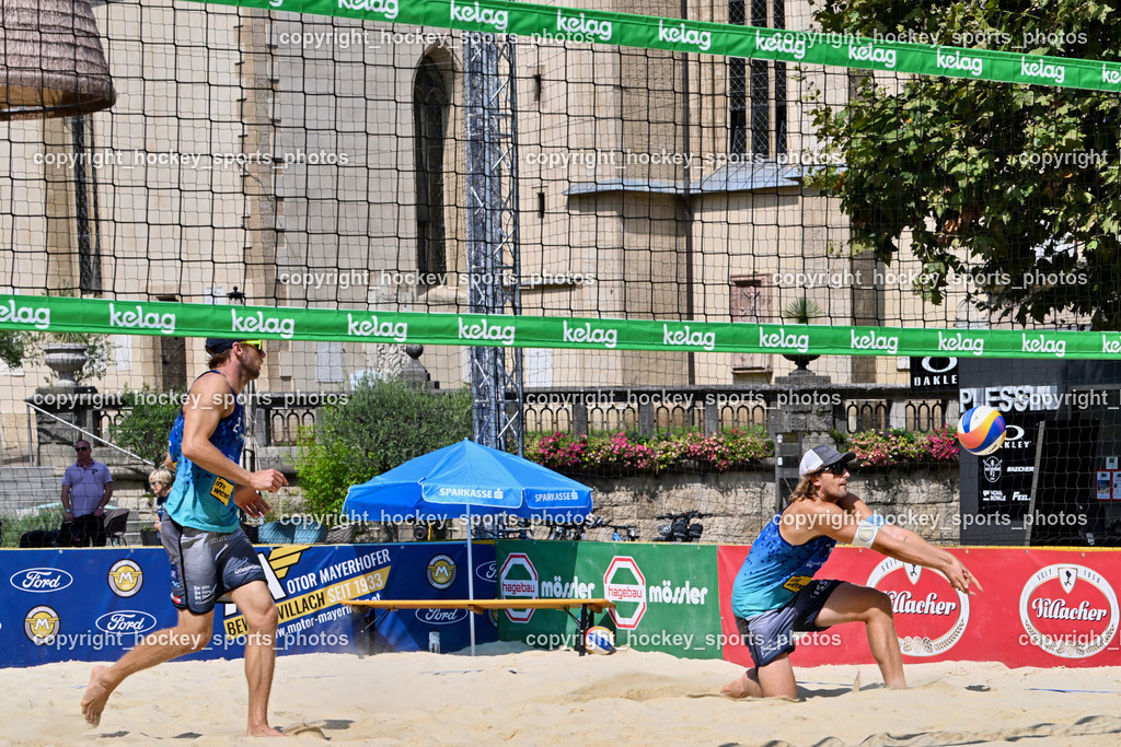 Beachvolleyball Villach Rathausplatz 2025 | Florian Schnetzer, Felix Friedl, Beachvolleyball Villach Rathausplatz 2025, Beachvolleyball Villach Rathausplatz am 17.08.2025 in Villach (Rathausplatz), Austria, (Photo by Bernd Stefan)