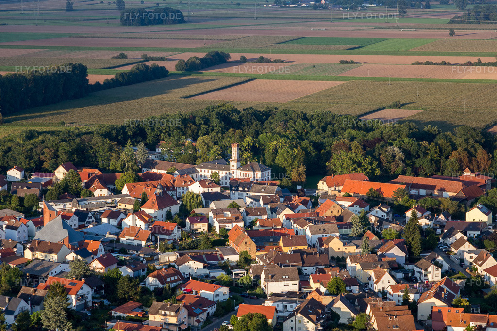 Luftbild: Schloß Rennhof mit Privates Litauisches Gymnasium im Ortsteil Hüttenfeld in Lampertheim im Bundesland Hessen in Deutschland. Foto: IMG_103065.jpg vom 28.08.2017 durch Werner Riehm/FLY-FOTO.de