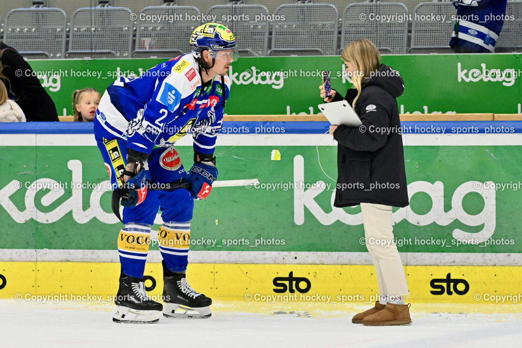 EC IDM WÄRMEPUMPEN VSV vs. Vienna Capitals | #22 Nikita Scherbak EC VSV, Hannah Brandstätter Ec VSV Soziale Medien, EC IDM WÄRMEPUMPEN VSV vs. Vienna Capitals, EC IDM WÄRMEPUMPEN VSV vs. Vienna Capitals am 16.11.2025 in Villach (Stadthalle Villach), Austria, (Photo by Bernd Stefan)