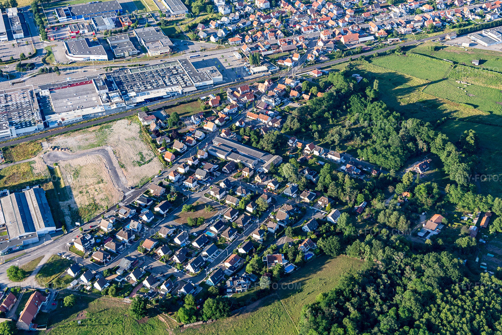 Aerial view: View of the town in the district Metzgerhof Krausenhof in Hagenau in the state Bas-Rhin, France.Photo: IMG_115473.jpg taken on 06/16/2019 by Werner Riehm/FLY-FOTO.comResolution of the original: 4998 x 3332 px