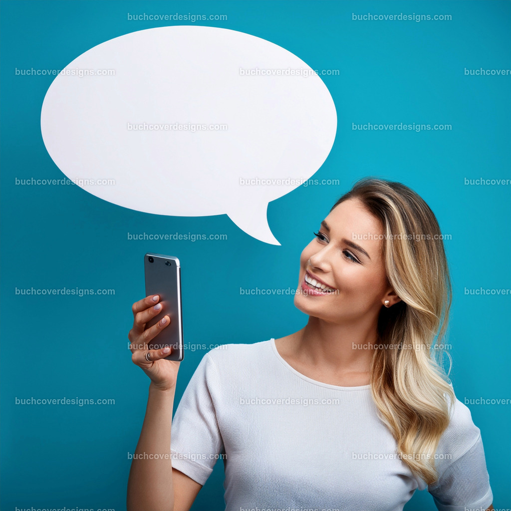 frau mit Mobile Telefon und Sprechblase (37) | Entdecken Sie kreative Buch Cover Designs für Self-Publishing-Autoren und Verlage! Unsere maßgeschneiderten Designs ziehen Leser an und bringen Ihre Geschichten visuell zum Leben. Lassen Sie uns Ihr perfektes Cover gestalten!
