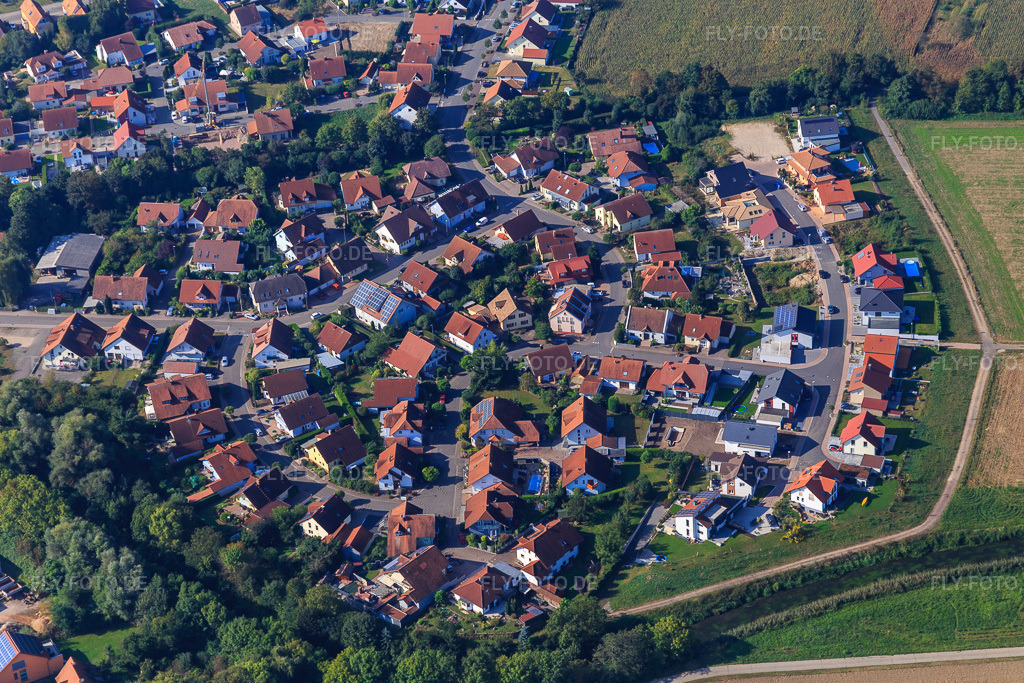 Luftbild: Wohngebiet Im Niederhorst in Leimersheim im Bundesland Rheinland-Pfalz in Deutschland. Foto: IMG_094868.jpg vom 24.09.2016 durch Werner Riehm/FLY-FOTO.de