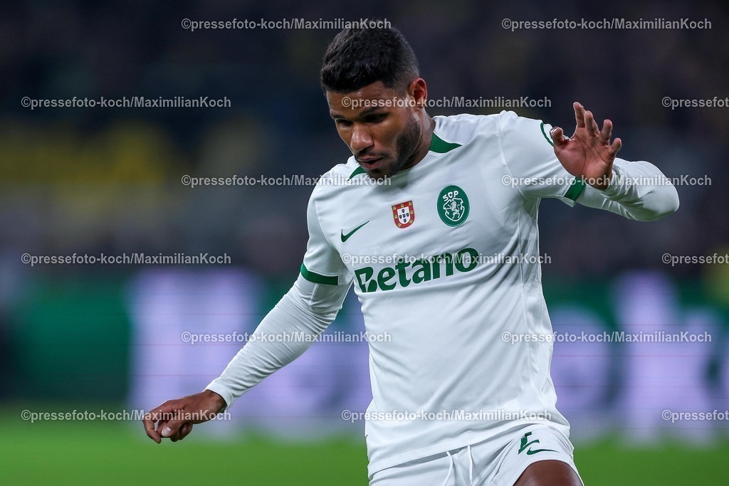 UCL1902250102202 | 19.02.2025, Fußball, UEFA Champions League, Borussia Dortmund - Sporting Lissabon, Signal Iduna Park, Knockout phase play-offs, Saison 2024 2025: Matheus Reis (Sporting #2)