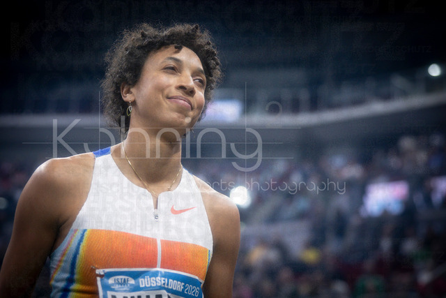 ISTAF Indoor; Duesseldorf, 24.01.2026 | DUESSELDORF, GERMANY - JANUARY 24: Malaika Mihambo (GER) smiling during the ISTAF Indoor Dusseldorf at PSD Bank Dome on January 24, 2026 in Duesseldorf, Germany. 