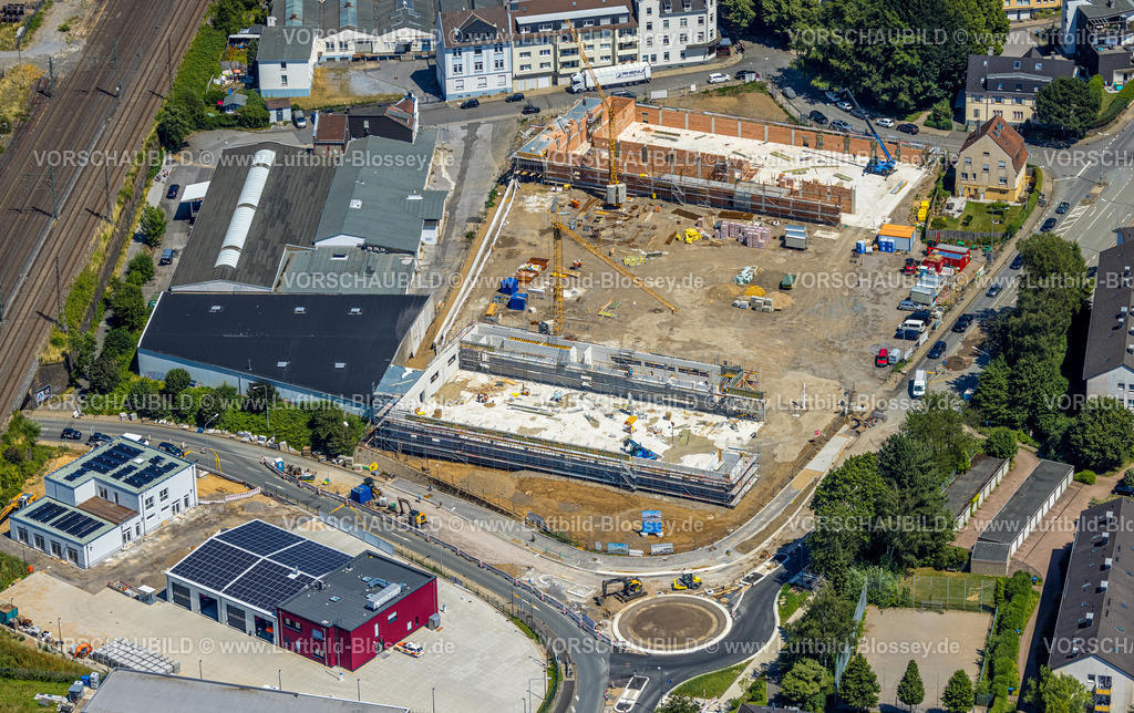 Schwelm230708947 | Luftbild, Neue Hauptfeuerwache und Rettungswache Am Ochsenkamp, Baustelle für Aldi und Lidl an der  Viktoriastraße auf ehemaligem Zassenhaus-Gelände, Schwelm, Ruhrgebiet, Nordrhein-Westfalen, Deutschland