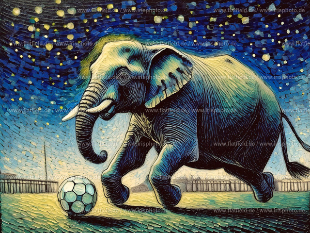 Elefant spielt Fußball 2 | Digital Art | Digitale Kunst