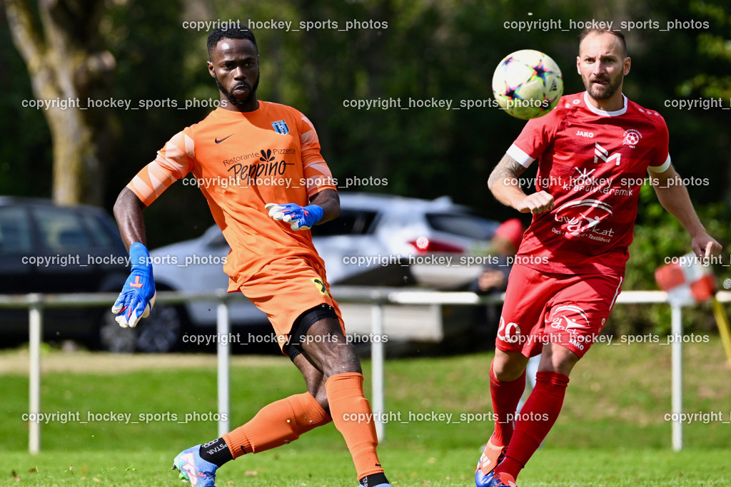 SV Rothentuhurn vs. URC Thal Assling | #99 Ayotunde Ezekiel Ikuepamitan URC Thal Assling, #20 Andreas Allmayer SV Rothenthurn, SV Rothentuhurn vs. URC Thal Assling, SV Rothentuhurn vs. URC Thal Assling am 15.09.2024 in Rothenthurn (Sportplatz Rothenthurn), Austria, (Photo by Bernd Stefan)