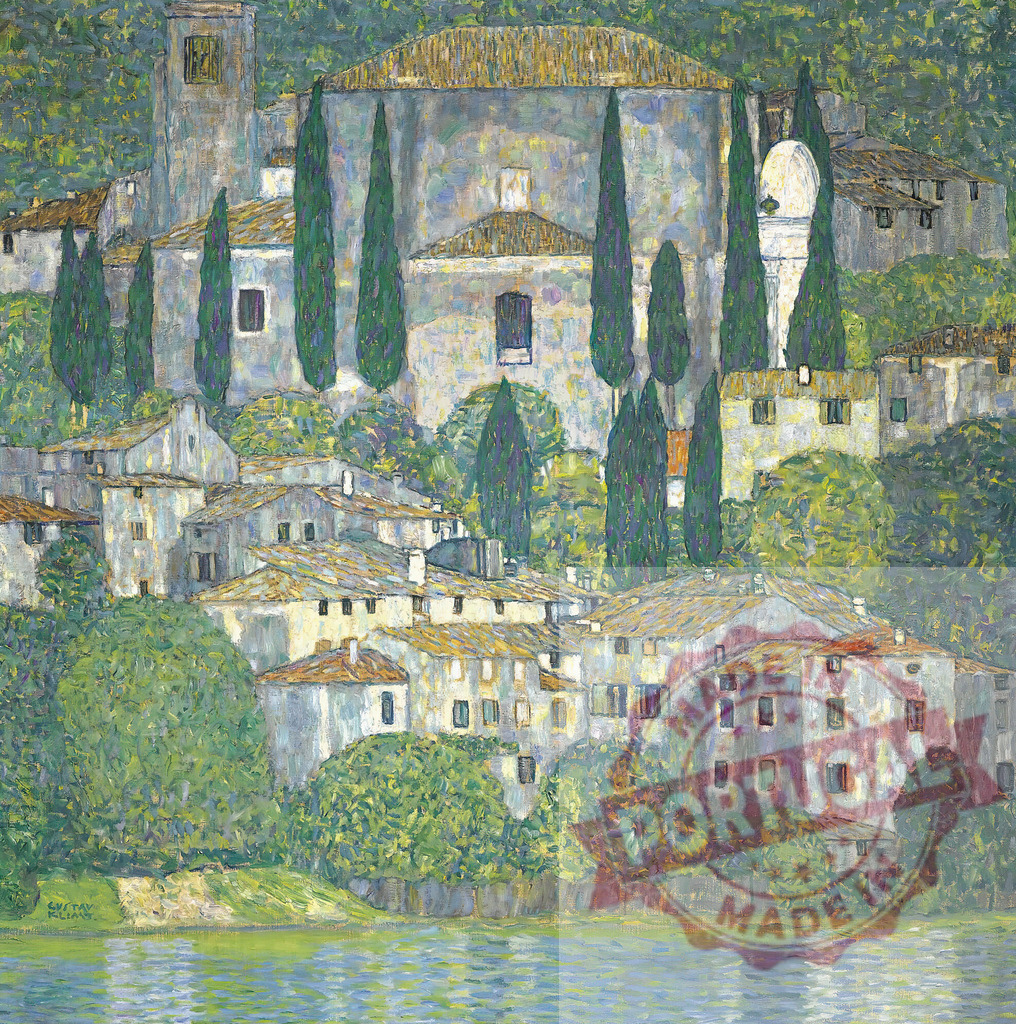 Gustav klimt Gustav Klimt painting Cassone village on Lake Garda | Gustav Klimt painting depicting an Italian village cascading down to the shimmering lake - Realized with Pictrs.com