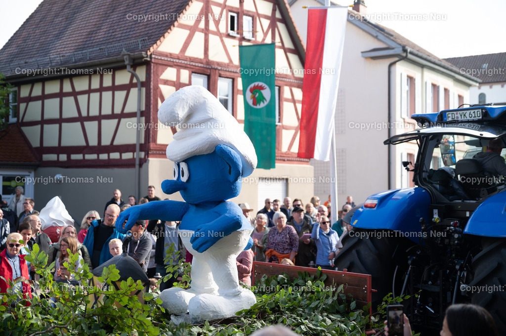 DSC_3066 | ble, Einhausen Giggelkerwe, Kerweumzug, Schlumpf Maskottchen der Gruppe Adi, ,, Bild: Thomas Neu