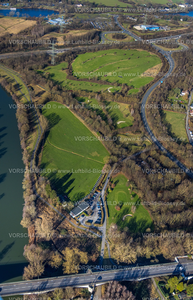 Witten240103071 | Luftbild, Ruhr-Golf-GmbH Golfplatz zwischen der Autobahn A43 und Herbeder Ruhrbrücke am Kemnader See, Heven, Witten, Ruhrgebiet, Nordrhein-Westfalen, Deutschland