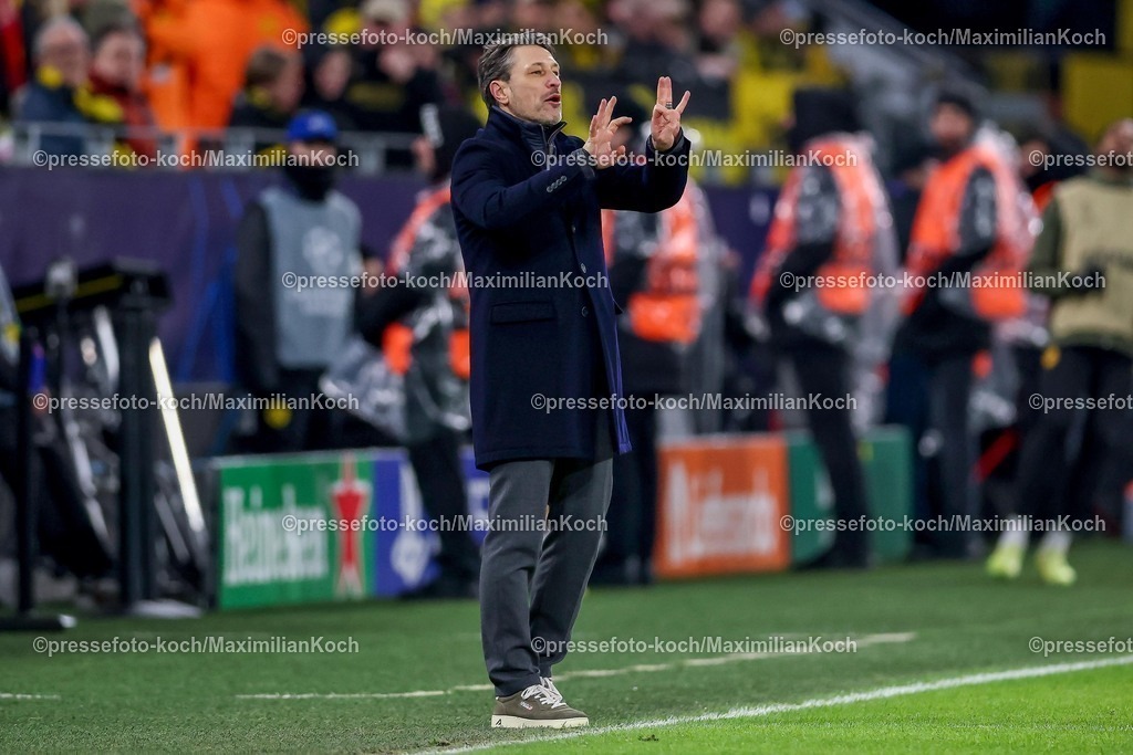 UCL17022601062 | 17.02.2026, Fußball, UEFA Champions League, Borussia Dortmund - Atalanta Bergamo, BVB Stadion, Play-Offs Hinspiel, Saison 2025 2026: Cheftrainer Niko Kovac (BVB #hc) wild gestikulierend am Spielfeldrand   Regulations prohibit any use of photographs as image sequences and or quasi-video.