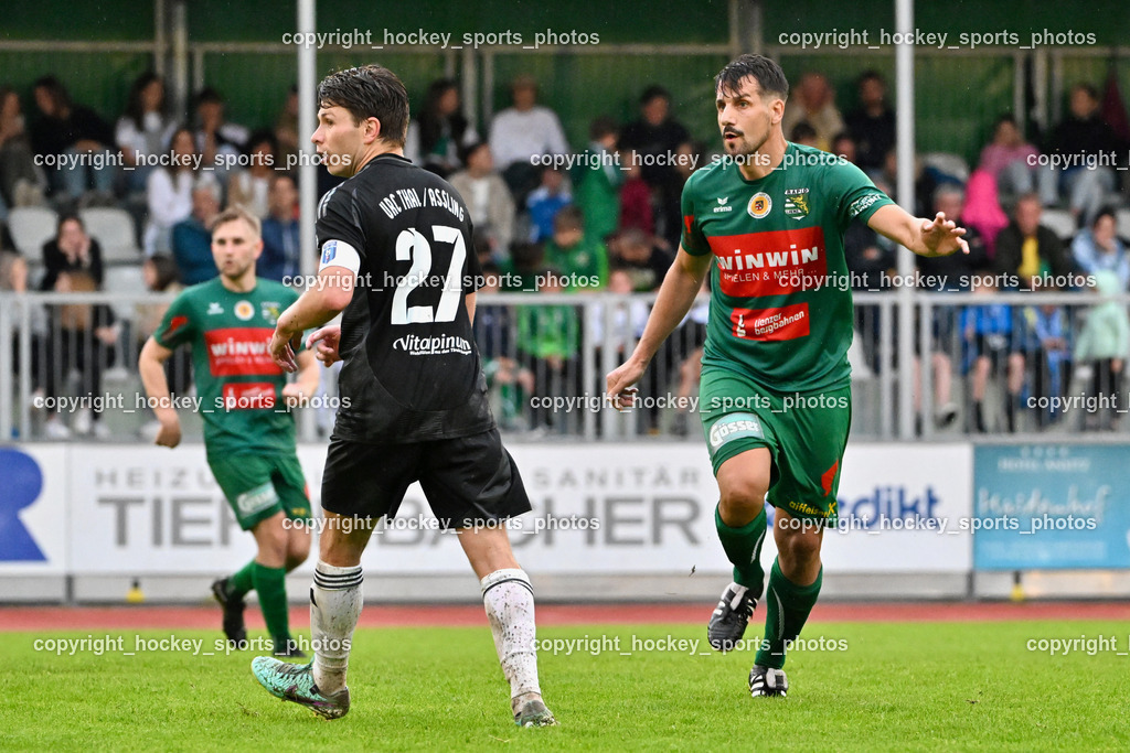 SV Rapid Lienz vs. URC Thal Assling | #2 Patrick Eder Rapid Lienz, #27 Dominik Klaus Kofler Thal Assling, SV Rapid Lienz vs. URC Thal Assling, SV Rapid Lienz vs. URC Thal Assling am 08.06.2024 in Lienz (Dolomiten Satadion), Austria, (Photo by Bernd Stefan)