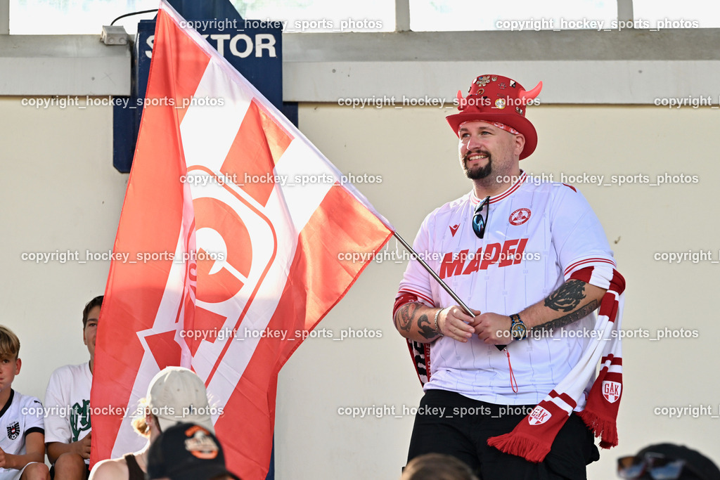 ATUS Velden vs. GAK | Besucher Stadion Lind, GAK Fans, ATUS Velden vs. GAK, ATUS Velden vs. GAK am 26.07.2024 in Villach (Stadion Lind), Austria, (Photo by Bernd Stefan)