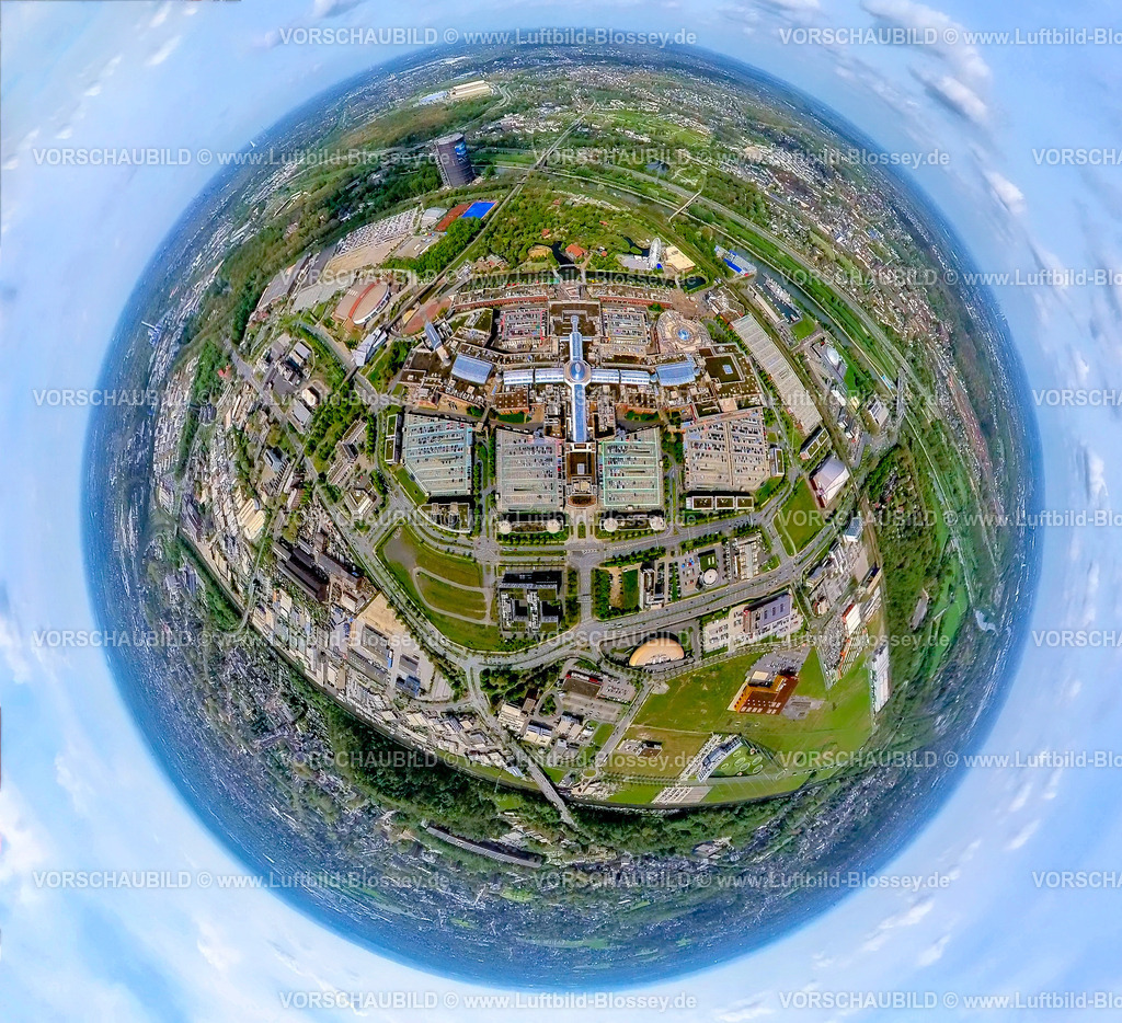 Oberhausen240490095NeueMitte_Centro-2 | Luftbild, Westfield Centro sternförmiges Einkaufszentrum, Gesamtansicht Neue Mitte mit Gasometer am Rhein-Herne-Kanal und Fluss Emscher, Borbeck, Oberhausen, Rheinland, Ruhrgebiet, Nordrhein-Westfalen, Deutschland