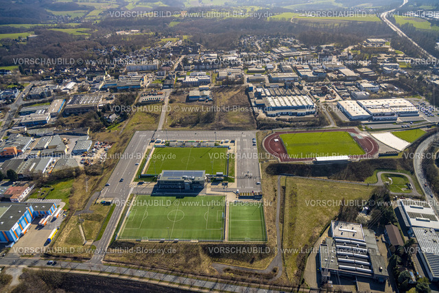 Velbert240301472 | Luftbild, IMS Arena Sportanlage, 
Fußballstadion und Leichtathletikstadion des SSVg Velbert 02, Velbert, Solardach, Ruhrgebiet, Nordrhein-Westfalen, Deutschland