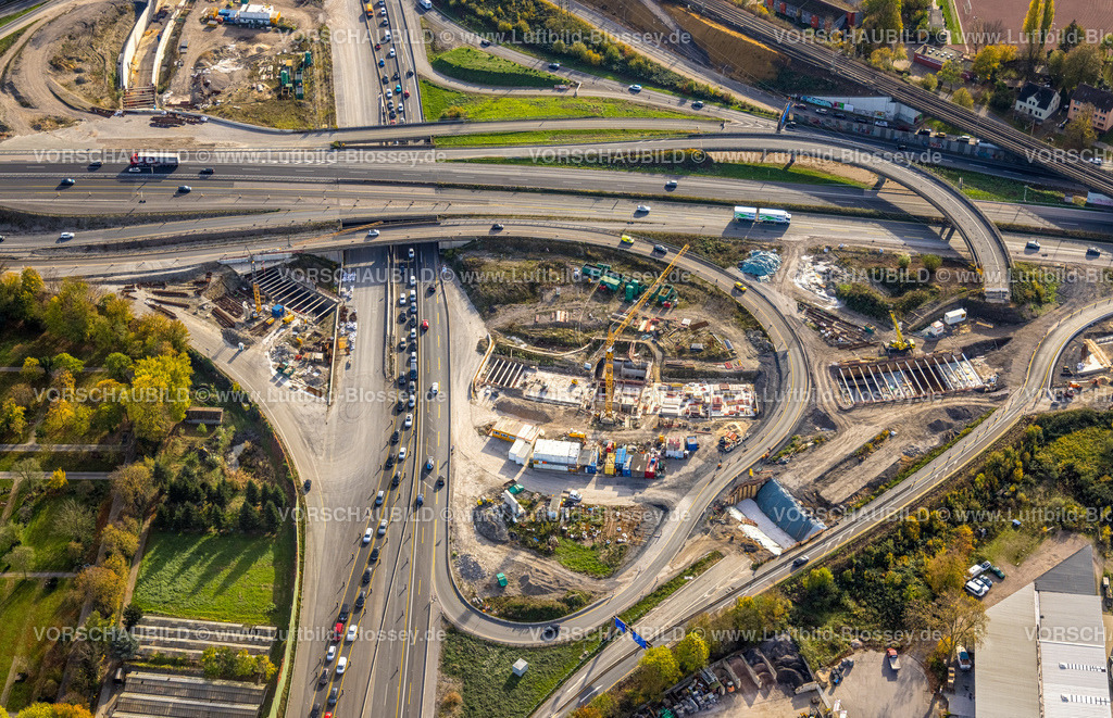Herne221101384oestlich | Luftbild, Großbaustelle Autobahnkreuz Herne der Autobahn A42 und Autobahn A43, mit Bau des Baukau-Tunnels, Baukau, Herne, Ruhrgebiet, Nordrhein-Westfalen, Deutschland