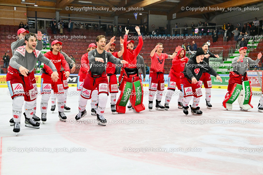 EC IDM Wärmepumpen VSV vs. EC KAC 17.3.2023 | EC KAC Mannschaft Jubel über Viertelfinal Sieg