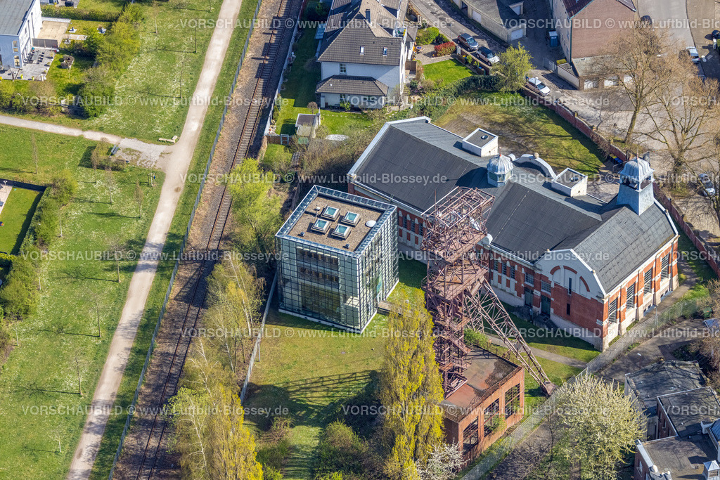 Gelsenkirchen220402698 | Luftbild, stadt.bau.raum Eventlocation im ehemaligen Bergwerk Consolidation Schacht Oberschuir mit Förderturm, Feldmark, Gelsenkirchen, Ruhrgebiet, Nordrhein-Westfalen, Deutschland