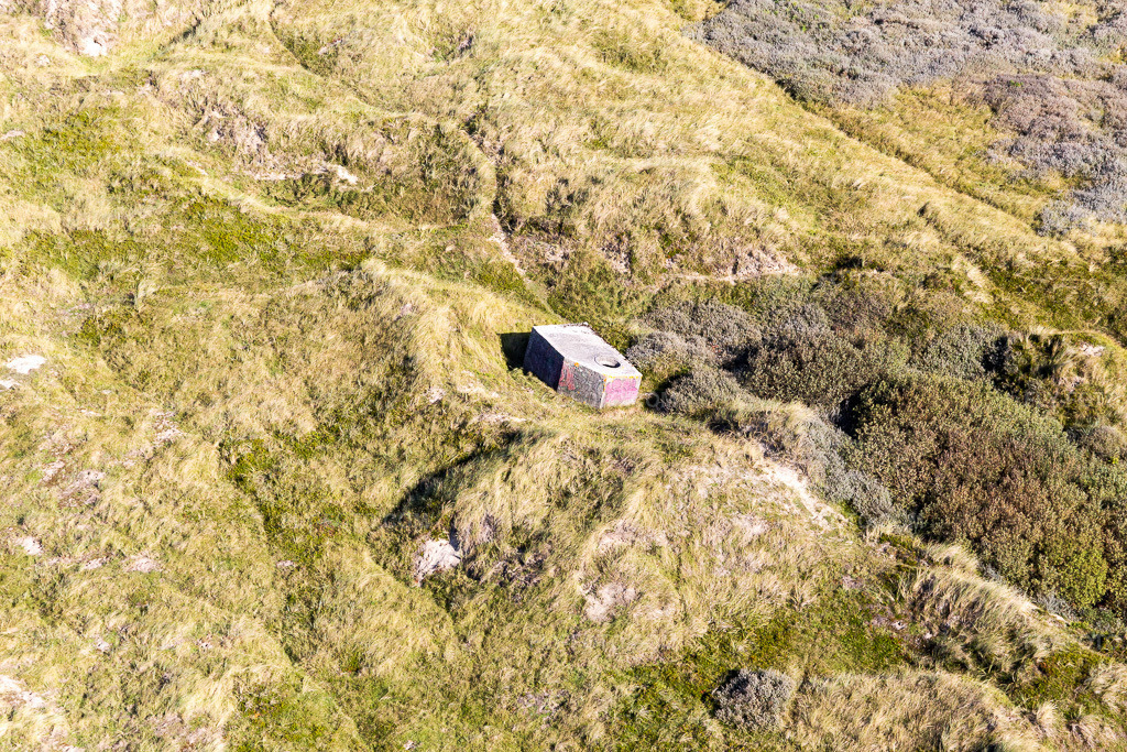 Aerial view: Bunkers in the dunes in Fanø in the state South Denmark, Denmark.Photo: IMG_118630.jpg taken on 09/21/2019 by Werner Riehm/FLY-FOTO.comResolution of the original: 5472 x 3648 px