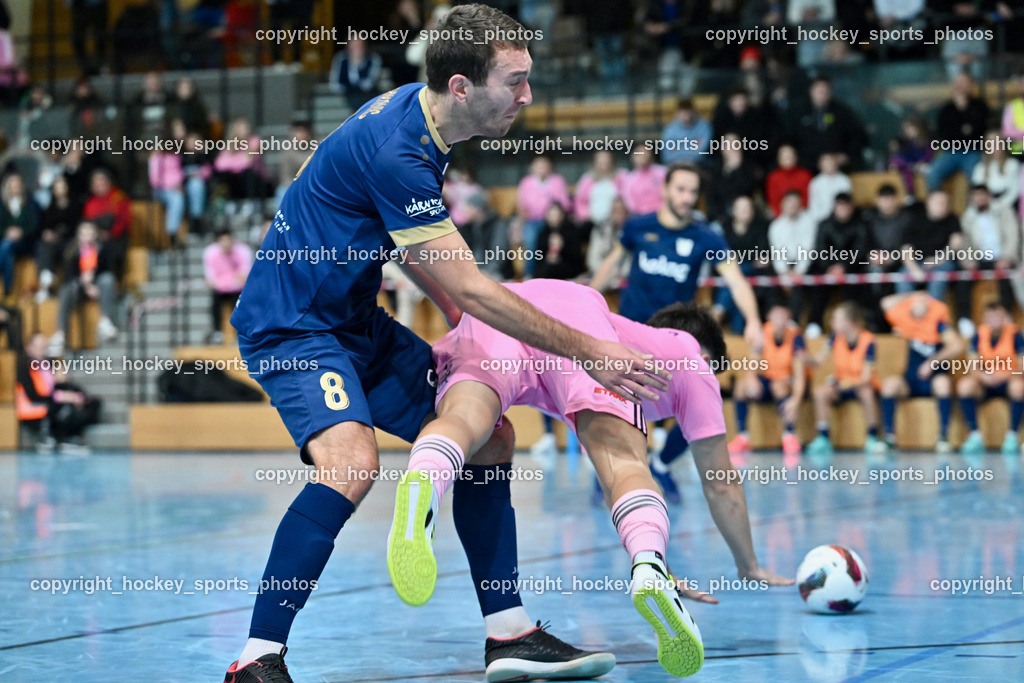 Carinthia Flamengo Futsal Club vs. Futsal Klagenfurt | #8 Marko Sarkovic Futsal Klagenfurt, #17 Hasan Kupinic Carinthia Flamengo, Carinthia Flamengo Futsal Club vs. Futsal Klagenfurt, Carinthia Flamengo Futsal Club vs. Futsal Klagenfurt am 01.12.2024 in Klagenfurt (Ballspielhalle Viktring), Austria, (Photo by Bernd Stefan)