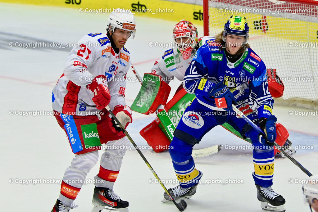 EC IDM Wärmepumpen VSV vs. EC KAC  | #27 Hundertpfund Thomas EC KAC, #12 Pearson Chase EC VSV, #32 Dahm Sebastian EC KAC, EC IDM Wärmepumpen VSV vs. EC KAC , EC IDM Wärmepumpen VSV vs. EC KAC  am 27.10.2024 in Villach (Stadthalle Villach), Austria, (Photo by Bernd Stefan)