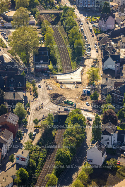 Wetter240503521 | Luftbild, Baustelle und Renovierung im Ortszentrum Kreisel Kaiserstraße, Brücke und Bahngleise, Wetter, Ruhrgebiet, Nordrhein-Westfalen, Deutschland