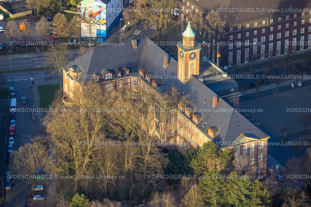 Herne240104338 | Luftbild, Rathaus Herne mit Turmuhr, Herne-Mitte, Herne, Ruhrgebiet, Nordrhein-Westfalen, Deutschland