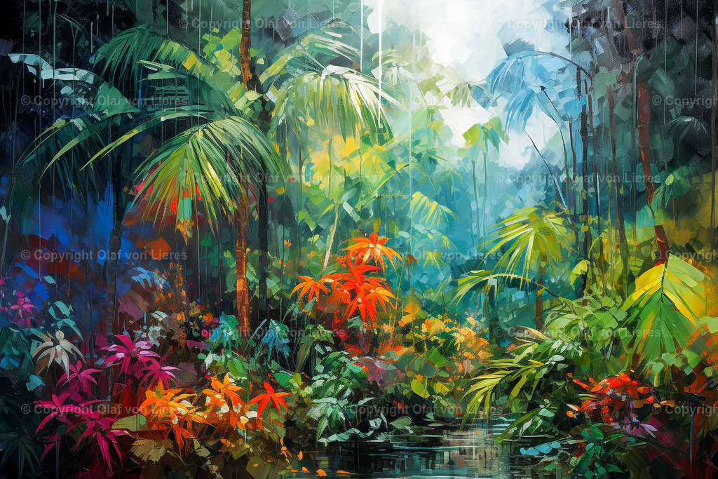 Dschungel mit bunten Pflanzen | bunte Blumen im Urwald