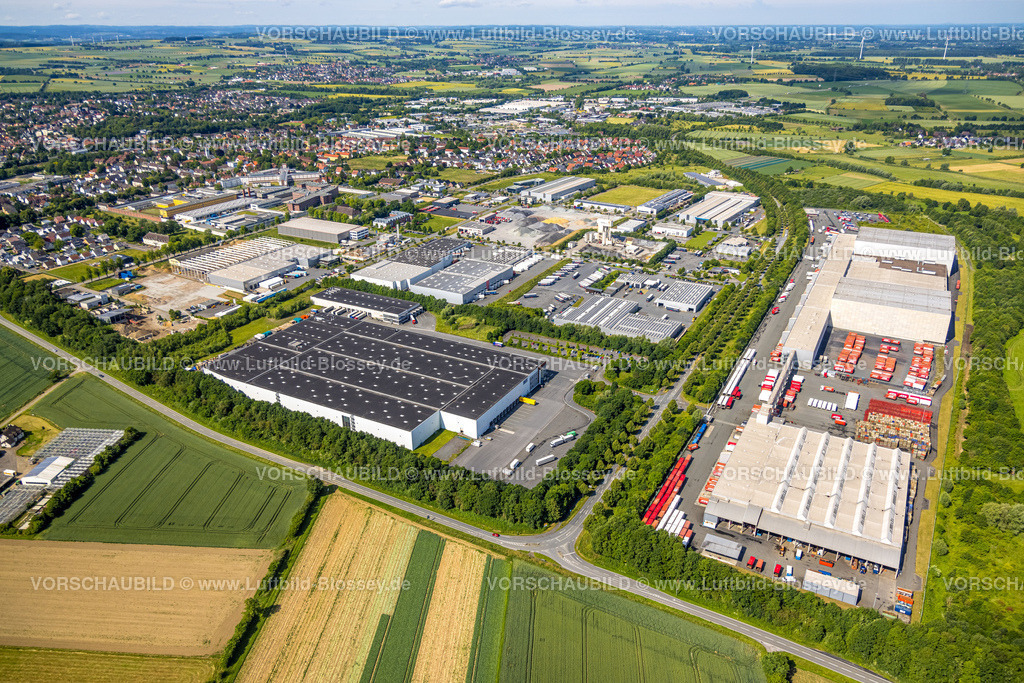 Werl220600673 | Luftbild, Gewerbegebiet Hansaring mit ATU Warenlager und EUROPART Logistikunternehmen, Werl, Soester Boerde, Nordrhein-Westfalen, Deutschland