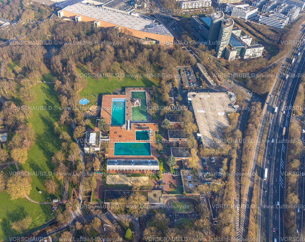 Essen260100751 | Luftbild, Grugabad Freibad im Grugapark, Sportbecken und Tribüne, Rüttenscheid, Essen, Ruhrgebiet, Nordrhein-Westfalen, Deutschland