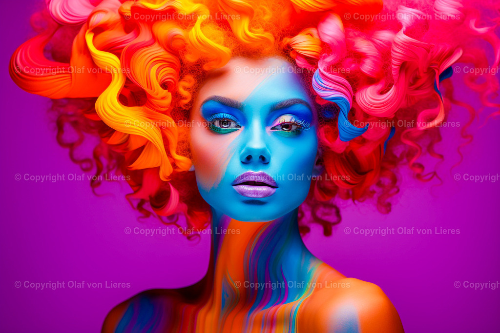 farbenfrohe Wandbilder | bunte Haare mit Gesicht als Wandbild