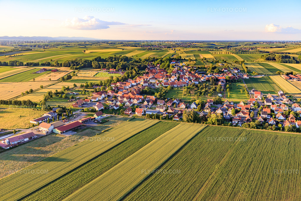 Aerial view: View of the town from the southwest in Buhl in the state Bas-Rhin, France. – Photo: IMG_115520.jpg taken on 06/16/2019 by Werner Riehm/FLY-FOTO.com – Resolution of the original: 5472 x 3648 px