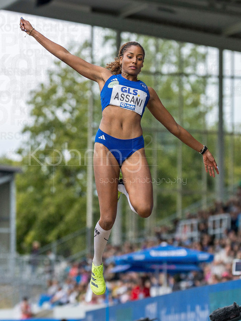 Deutsche Leichtathletik-Meisterschaften; Bochum-Wattenscheid, 26.07.2026 | Mikaelle Assani (Karlsruher  SC), Weitsprung; Deutsche Leichtathletik-Meisterschaften am 26.07.2026 im Lorheide-Stadion, Bochum-Wattenscheid (Nordrhein-Westfalen).