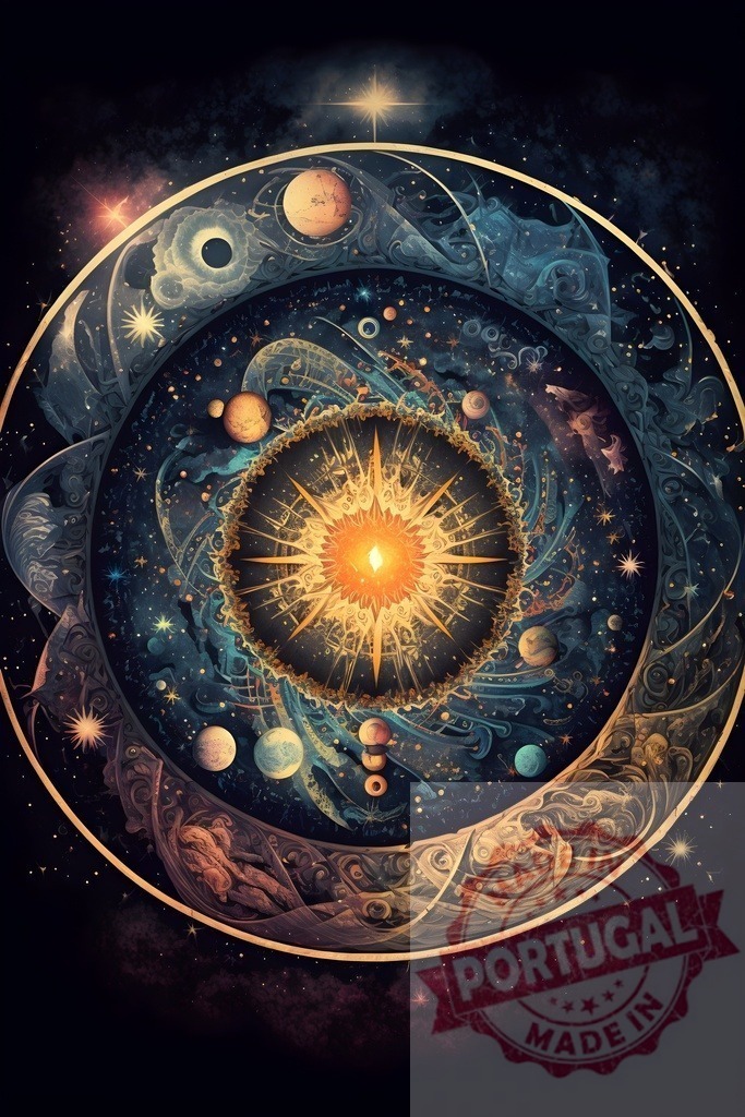 Cosmic universe mandala with planets and celestial bodies | Cosmic mandala showing elements of the universe, planets, and celestial energy - Realisiert mit Pictrs.com