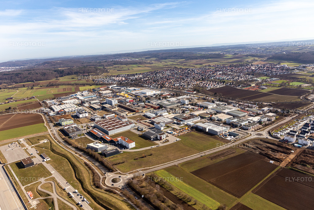 Luftbild: Industriegebiet Benzstr in Renningen im Bundesland Baden-Württemberg in Deutschland. Foto: IMG_124941.jpg vom 20.02.2021 durch Werner Riehm/FLY-FOTO.de