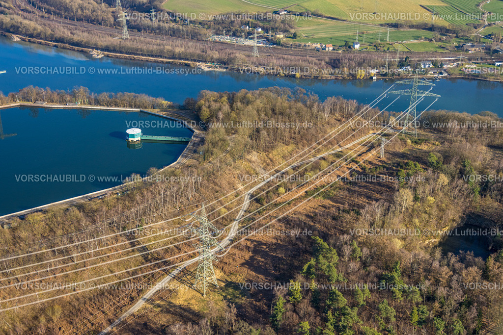 Herdecke260304027 | Luftbild, Stromtrasse Überlandleitung, RWE Pumpspeicherbecken Herdecke, Hochbecken am Koepchenwerk, Herdecke, Ruhrgebiet, Nordrhein-Westfalen, Deutschland