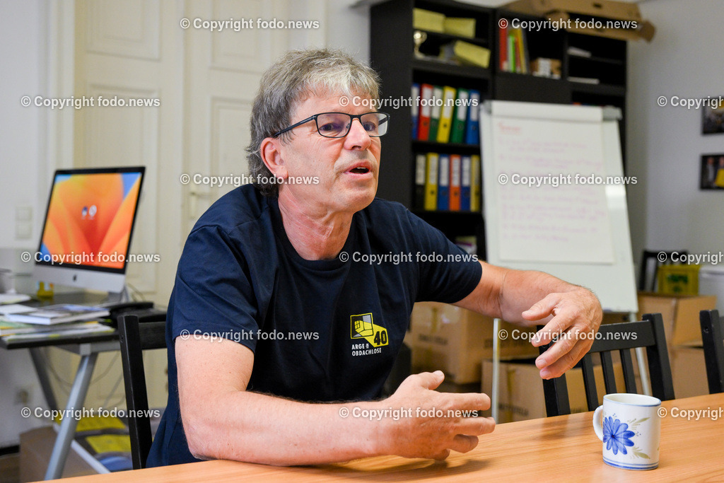 Heinz Zauner (Geschaeftsfuehrer Arge fuer Obdachlose_ Kupfermuckn)_ 12.06.2023-3 | 12.06.2023, Linz, AUT, Arge fuer Obdachlose, Kupfermuckn, im Bild Heinz Zauner (Geschaeftsfuehrer Arge fuer Obdachlose, Kupfermuckn)