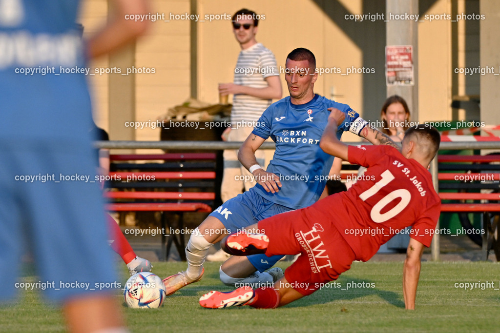 SV St.Jakob vs. SAK | #24 Zoran Vukovic SAK, #10 Mario Marjanovic St.Jakob, SV St.Jakob vs. SAK, SV St.Jakob vs. SAK am 23.08.2024 in St. Jakob im Rosenthal (Sportplatz St. Jakob), Austria, (Photo by Bernd Stefan)