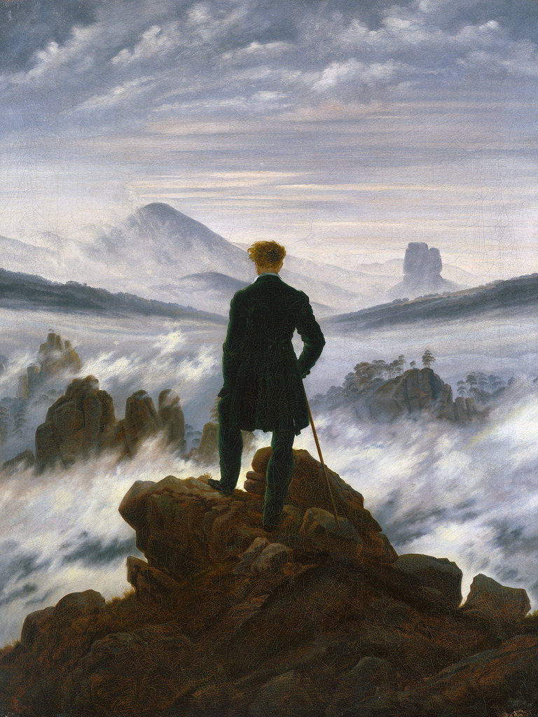 Caspar David Friedrich - Wanderer über dem Nebelmeer | Moderne Wandbilder auf Leinwand, Acylglas, Alu-Dibond oder als Poster. Tauchen Sie ein in die Welt KI-generierter Kunstwerke - entdecken Sie hochwertige Kunstdrucke unserer Gemälde, Illustrationen und fotorealistischen Motive.