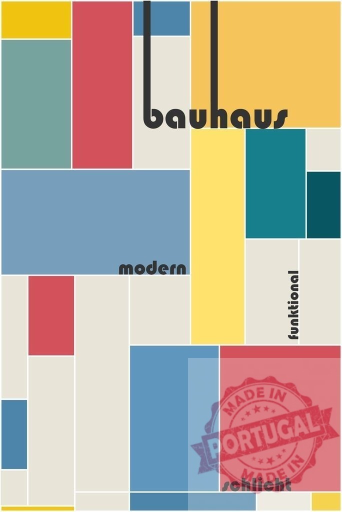 Bauhaus style poster with geometric abstract elements | Representing the Bauhaus aesthetic of simplicity and functional design with geometric shapes and typography - Realisiert mit Pictrs.com